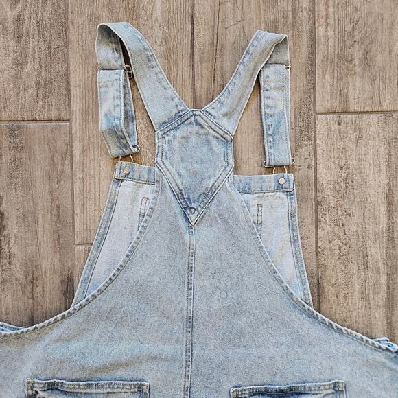 Juicy Couture Wide Leg Denim Overalls Womens 3X Light Wash Raw Hem Logo Retro - Picture 11 of 14